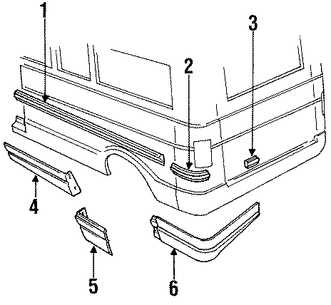 Diagram SIDE PANEL. EXTERIOR TRIM. for your Dodge B250  