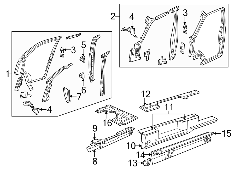 Diagram PILLARS. ROCKER & FLOOR. HINGE PILLAR. for your 2018 Jeep Grand Cherokee 5.7L HEMI V8 A/T AWD Trailhawk Sport Utility 