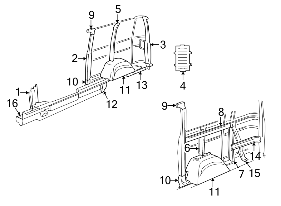 16Side panel. Steering gear & linkage. Inner structure & rails.https://images.simplepart.com/images/parts/motor/fullsize/TB94125.png