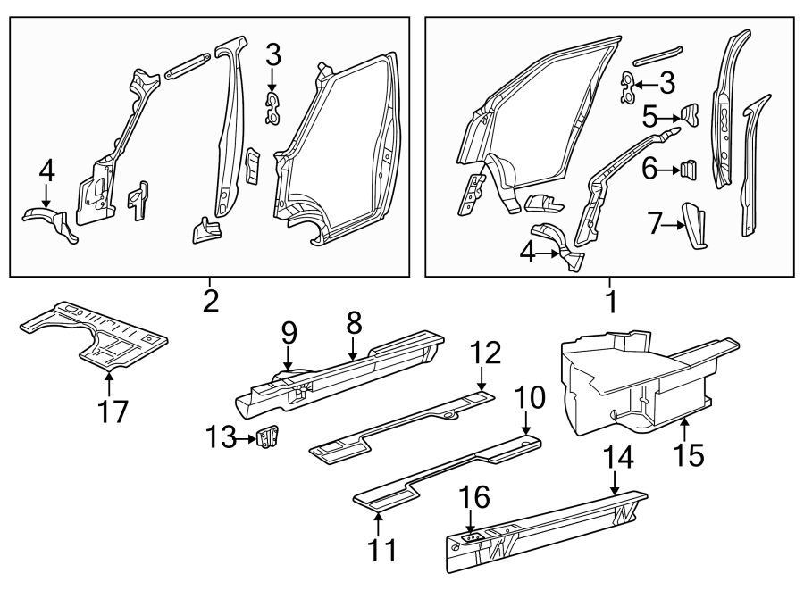 Diagram PILLARS. ROCKER & FLOOR. HINGE PILLAR. for your 2018 Jeep Grand Cherokee 5.7L HEMI V8 A/T AWD Trailhawk Sport Utility 