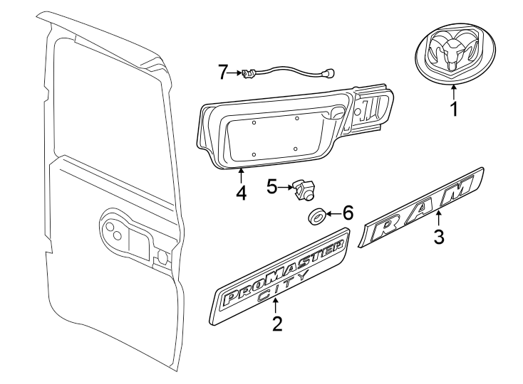 5Back door. Exterior trim.https://images.simplepart.com/images/parts/motor/fullsize/TD15460.png