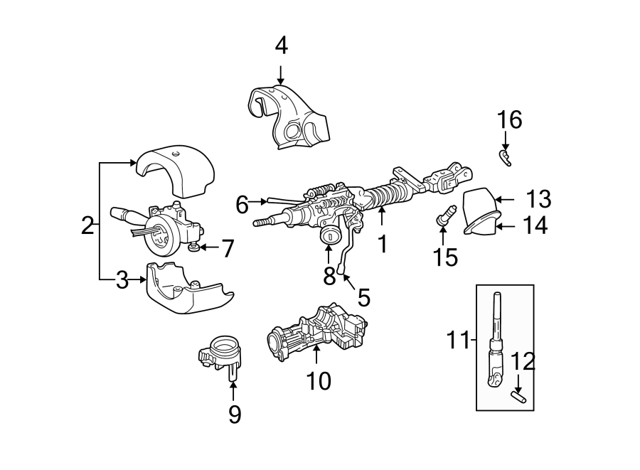 11Housing & components. Shaft & internal components. Shroud. Steering column assembly. Switches & levers.https://images.simplepart.com/images/parts/motor/fullsize/TE01407.png