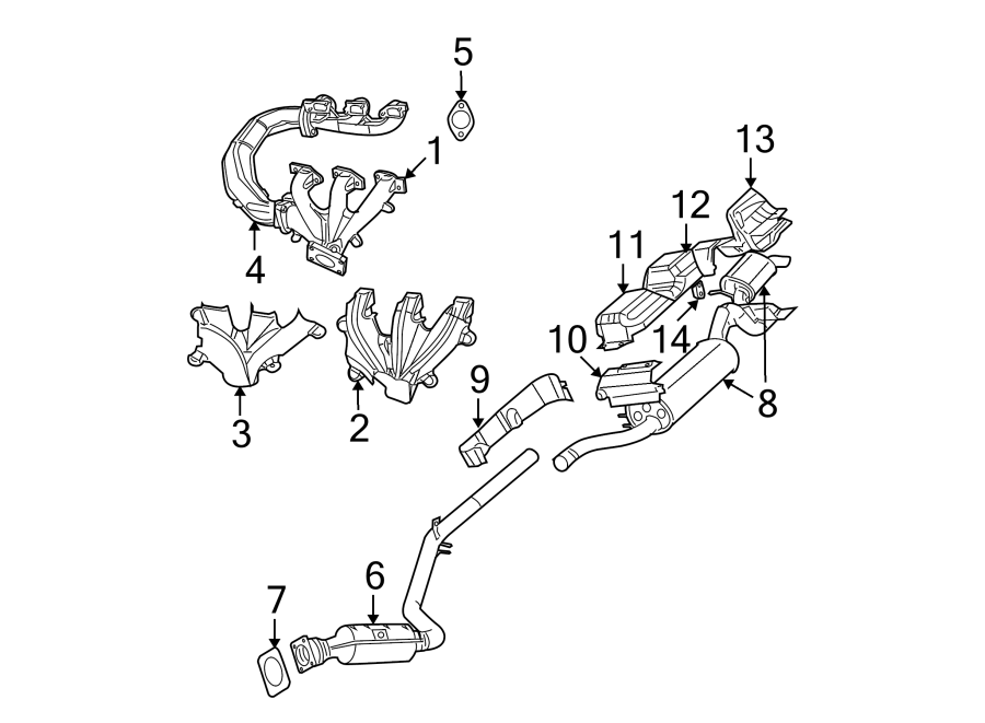 Diagram EXHAUST SYSTEM. EXHAUST COMPONENTS. MANIFOLD. for your 1993 Jeep Grand Cherokee   