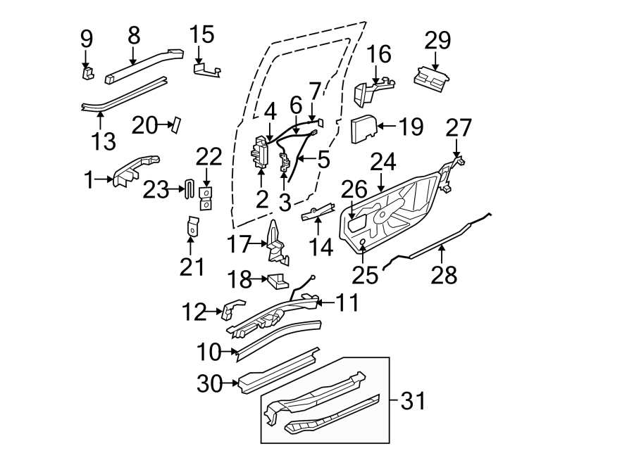 Diagram SIDE LOADING DOOR. LOCK & HARDWARE. for your Dodge Grand Caravan  