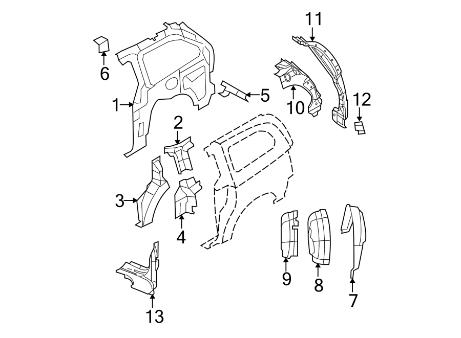 Diagram SIDE PANEL. INNER STRUCTURE & RAILS. for your Dodge Grand Caravan  