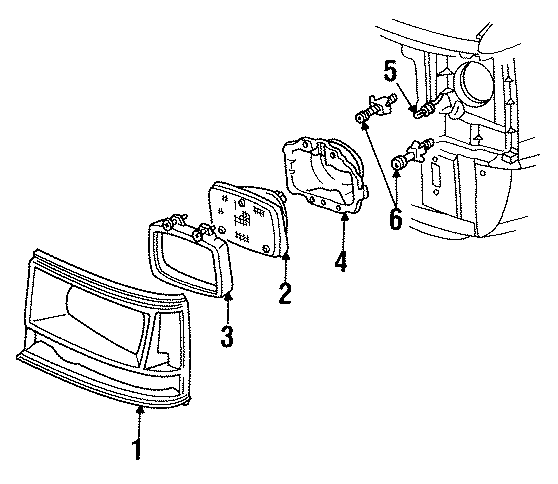 Diagram FRONT LAMPS. HEADLAMP COMPONENTS. for your 1989 Dodge Caravan 2.5L A/T SE Mini Passenger Van 