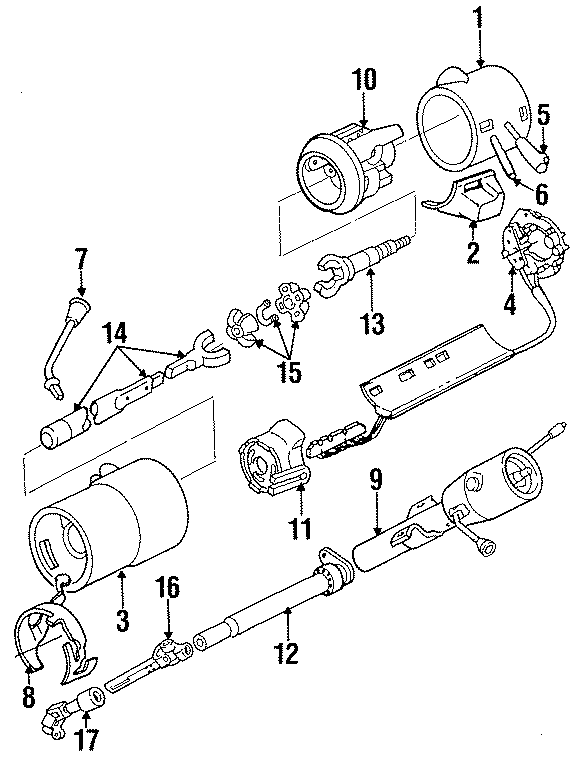 Diagram STEERING COLUMN. HOUSING & COMPONENTS. SHAFT & INTERNAL COMPONENTS. SHROUD. SWITCHES & LEVERS. for your Dodge