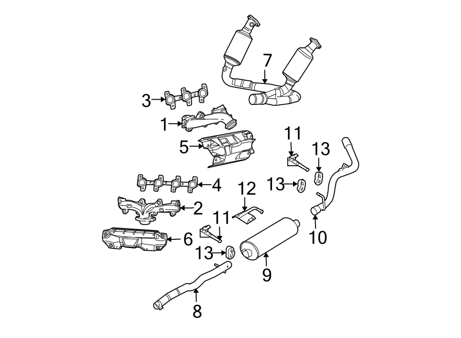 Diagram EXHAUST SYSTEM. EXHAUST COMPONENTS. MANIFOLD. for your 2011 Jeep Grand Cherokee   