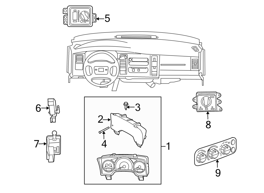 Diagram INSTRUMENT PANEL. CLUSTER & SWITCHES. for your Dodge Ram 1500 Van  