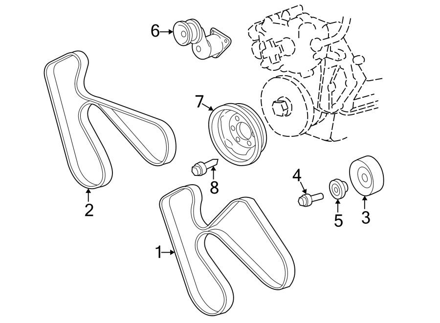 Diagram BELTS & PULLEYS. for your 2018 Jeep Grand Cherokee 6.4L HEMI V8 A/T AWD SRT Sport Utility 