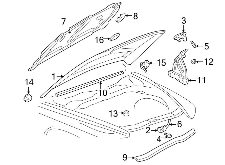 11HOOD & GRILLE. EXTERIOR TRIM. HOOD & COMPONENTS.https://images.simplepart.com/images/parts/motor/fullsize/TF97055.png