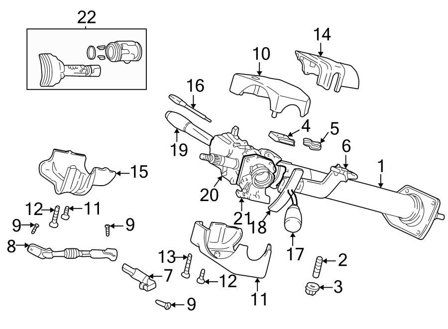 22SHROUD. STEERING COLUMN ASSEMBLY. SWITCHES & LEVERS.https://images.simplepart.com/images/parts/motor/fullsize/TF97230.png