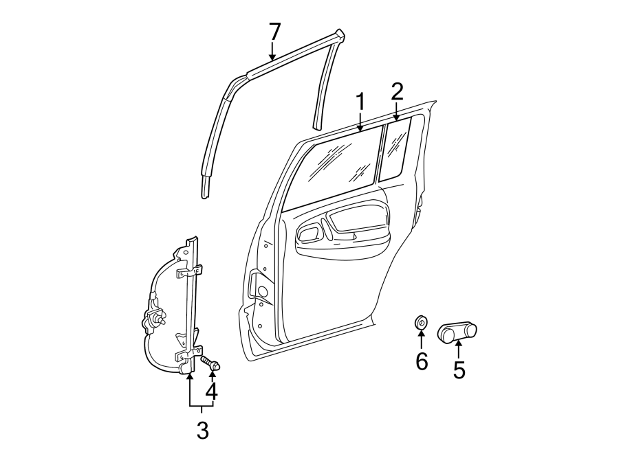 REAR DOOR. GLASS & HARDWARE.