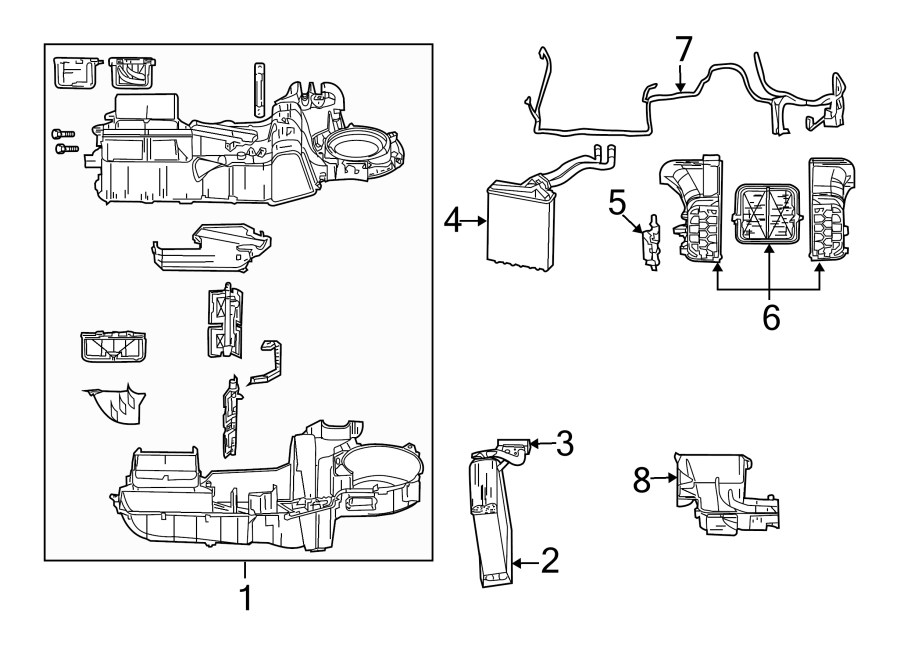 AIR CONDITIONER & HEATER. EVAPORATOR & HEATER COMPONENTS.