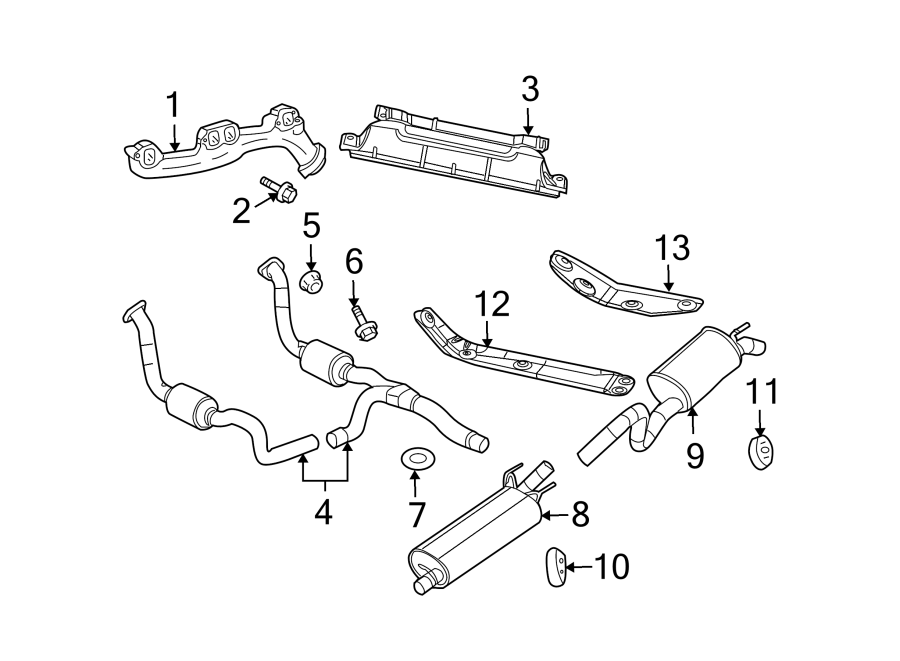 Diagram EXHAUST SYSTEM. EXHAUST COMPONENTS. EXHAUST MANIFOLD. for your 1993 Jeep Grand Cherokee   