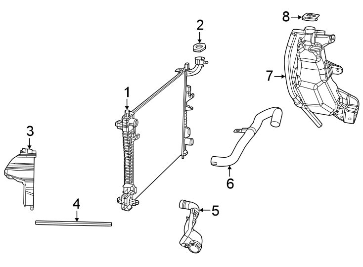 Diagram Radiator & components. for your 2018 Ram 2500 6.7L 6 cylinder DIESEL M/T RWD Tradesman Crew Cab Pickup Fleetside 