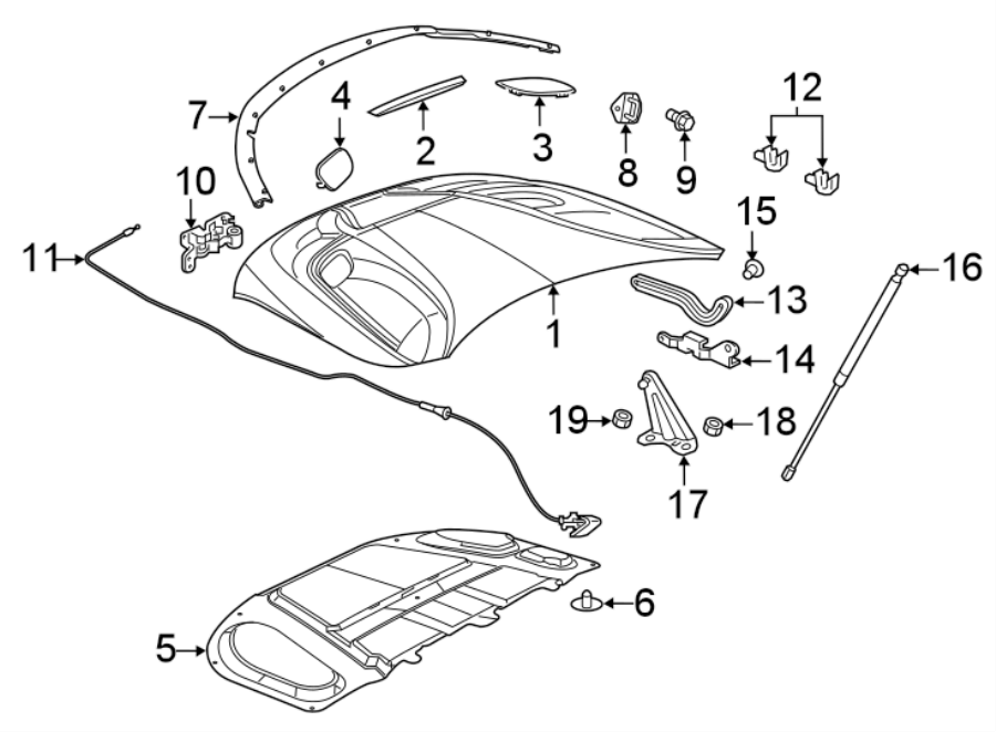 Diagram HOOD & COMPONENTS. for your 2022 Dodge Durango 3.6L Pentastar V6 A/T AWD SXT Plus Sport Utility 