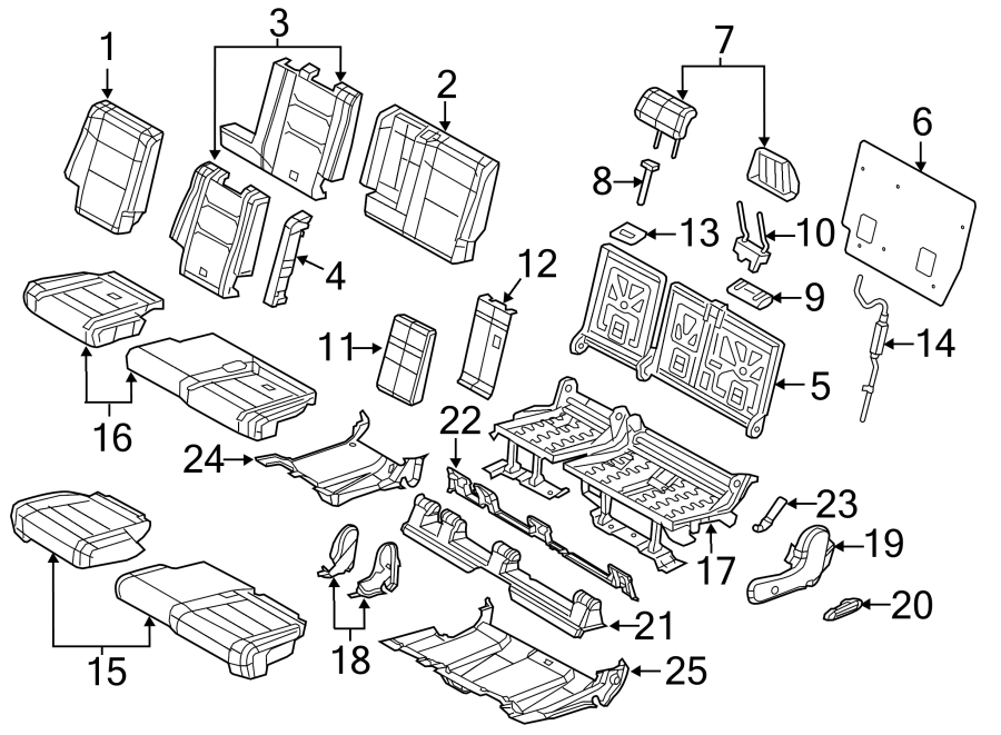 Diagram SEATS & TRACKS. REAR SEAT COMPONENTS. for your 2023 Dodge Durango 3.6L Pentastar V6 A/T AWD GT Plus Sport Utility 