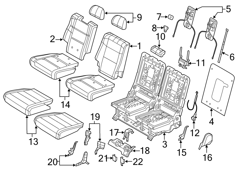 Diagram SEATS & TRACKS. REAR SEAT COMPONENTS. for your 2023 Dodge Durango 3.6L Pentastar V6 A/T AWD Pursuit Sport Utility 