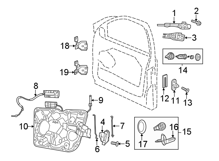 Diagram FRONT DOOR. LOCK & HARDWARE. for your 2022 Dodge Durango 5.7L HEMI V8 A/T RWD R/T Plus Sport Utility 