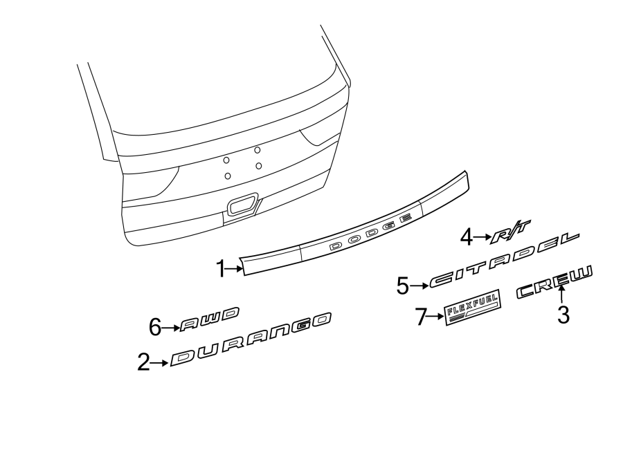 LIFT GATE. EXTERIOR TRIM. Diagram