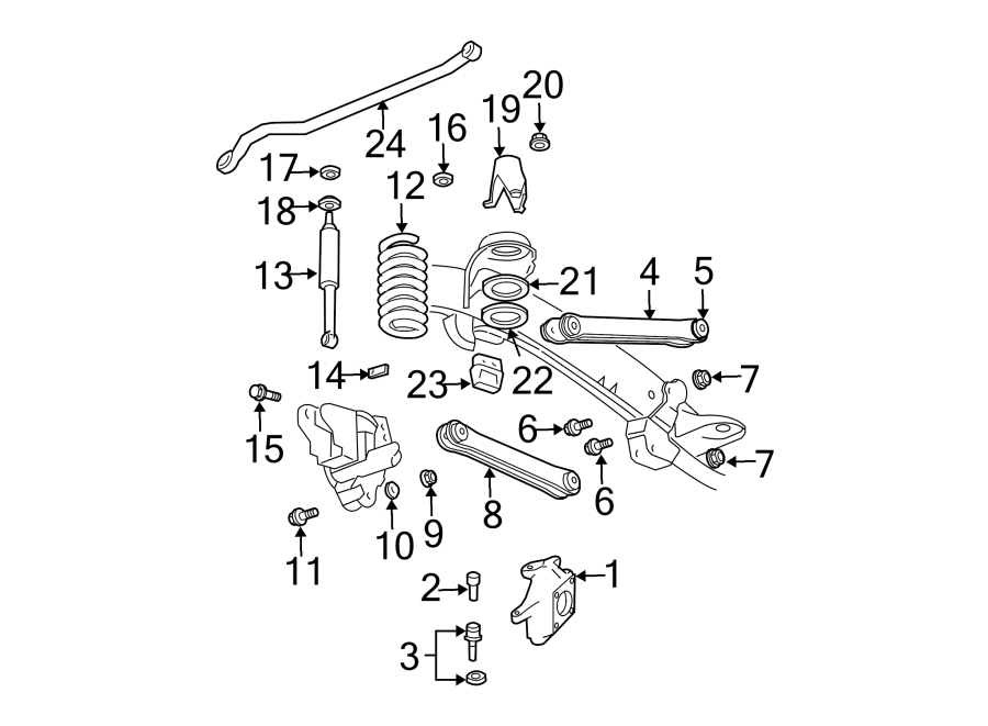 Front suspension. Suspension components. Diagram