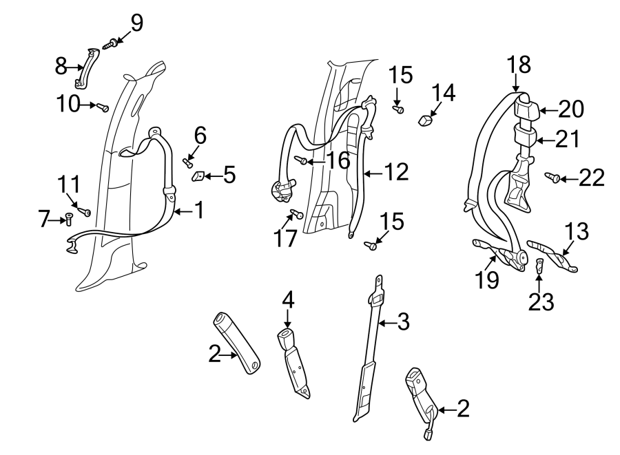 11RESTRAINT SYSTEMS. FRONT SEAT BELTS. REAR SEAT BELTS.https://images.simplepart.com/images/parts/motor/fullsize/TH03688.png