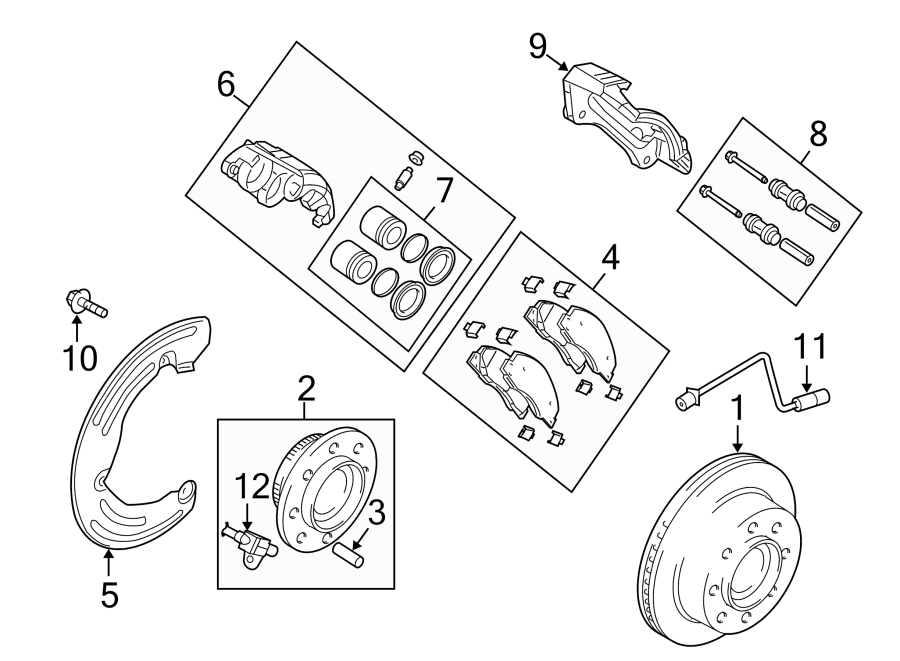 Diagram FRONT SUSPENSION. BRAKE COMPONENTS. for your 2020 Ram 2500 6.7L 6 cylinder DIESEL A/T 4WD Limited Crew Cab Pickup Fleetside 