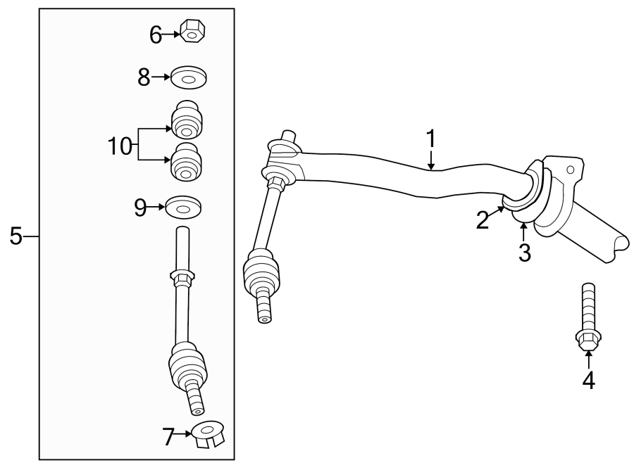 FRONT SUSPENSION. STABILIZER BAR & COMPONENTS.