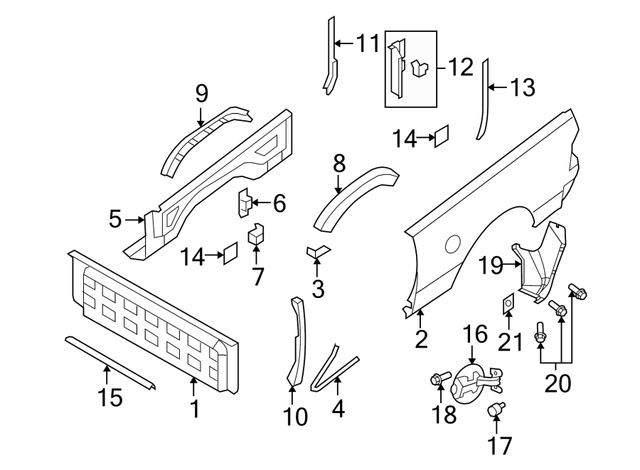 Diagram Pick up box. Front & side panels. for your 1999 Dodge Ram 1500   