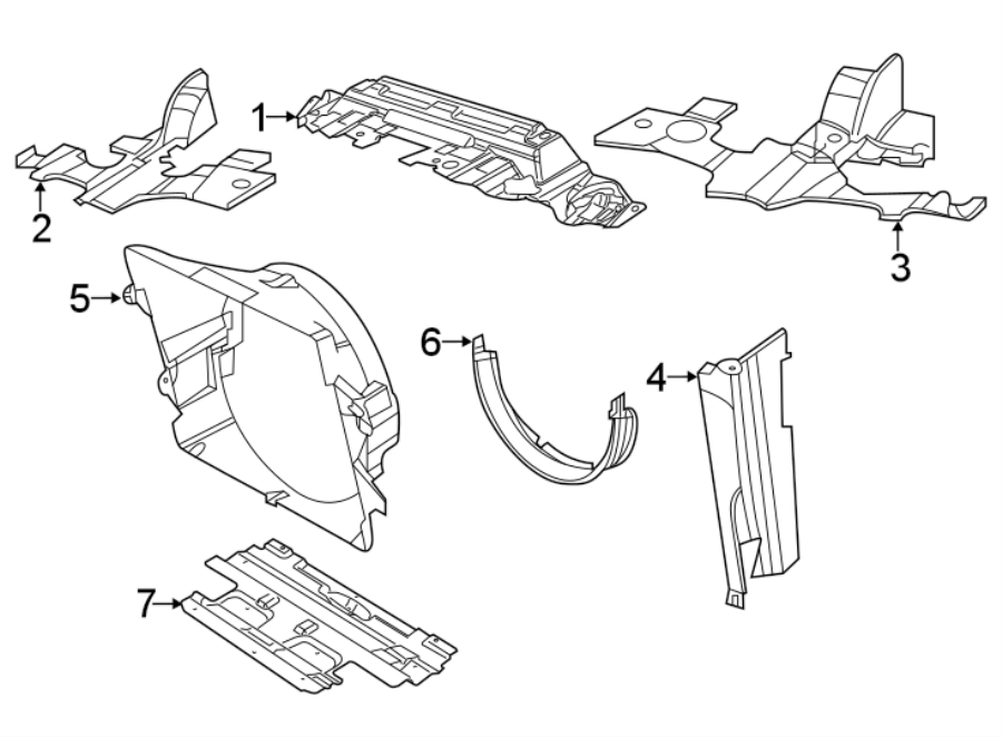 Diagram RADIATOR SUPPORT. SPLASH SHIELDS. for your 2018 Ram 2500 6.7L 6 cylinder DIESEL M/T RWD Tradesman Crew Cab Pickup Fleetside 