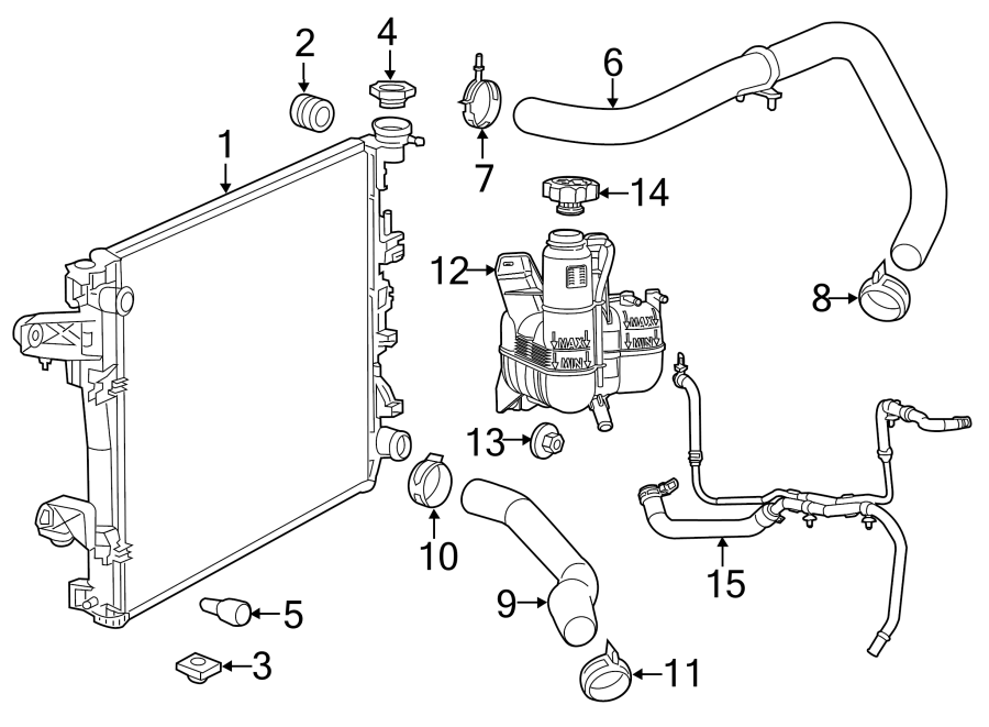 Diagram Radiator & components. for your 2018 Ram 2500 6.7L 6 cylinder DIESEL M/T RWD Tradesman Crew Cab Pickup Fleetside 