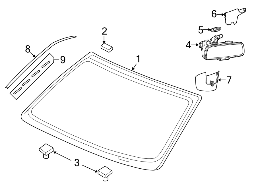 WINDSHIELD. GLASS. REVEAL MOLDINGS. Diagram