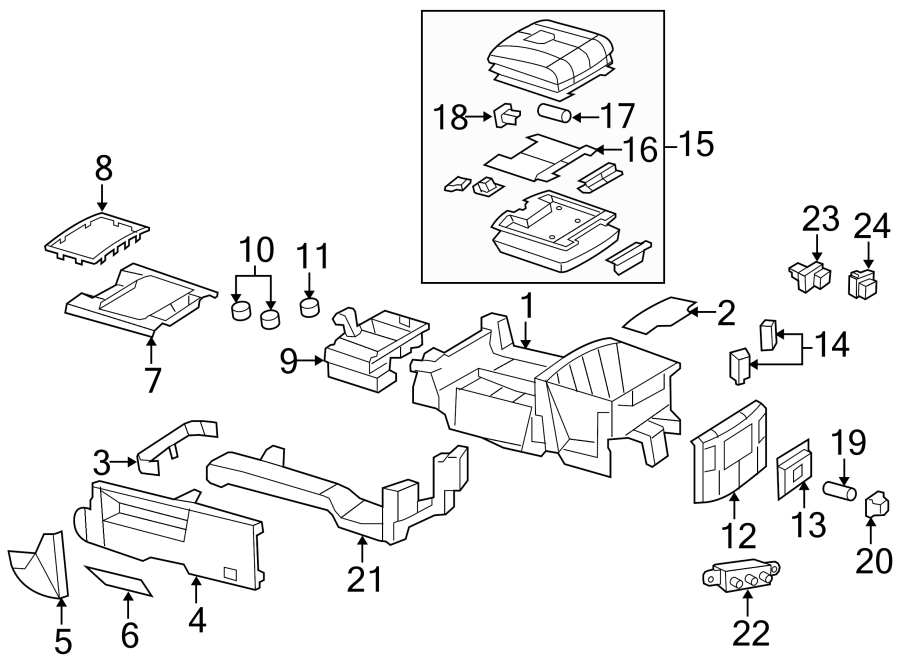 14Steering gear & linkage. Center console.https://images.simplepart.com/images/parts/motor/fullsize/TH13730.png