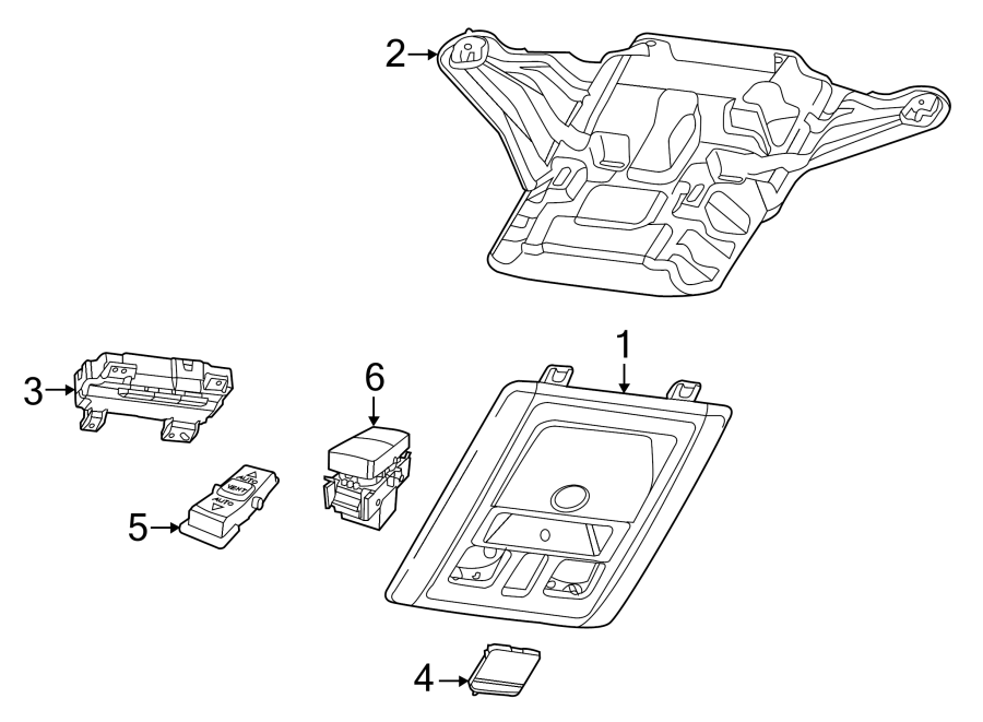 Diagram OVERHEAD CONSOLE. for your 2018 Ram 2500 6.7L 6 cylinder DIESEL A/T 4WD Tradesman Crew Cab Pickup Fleetside 