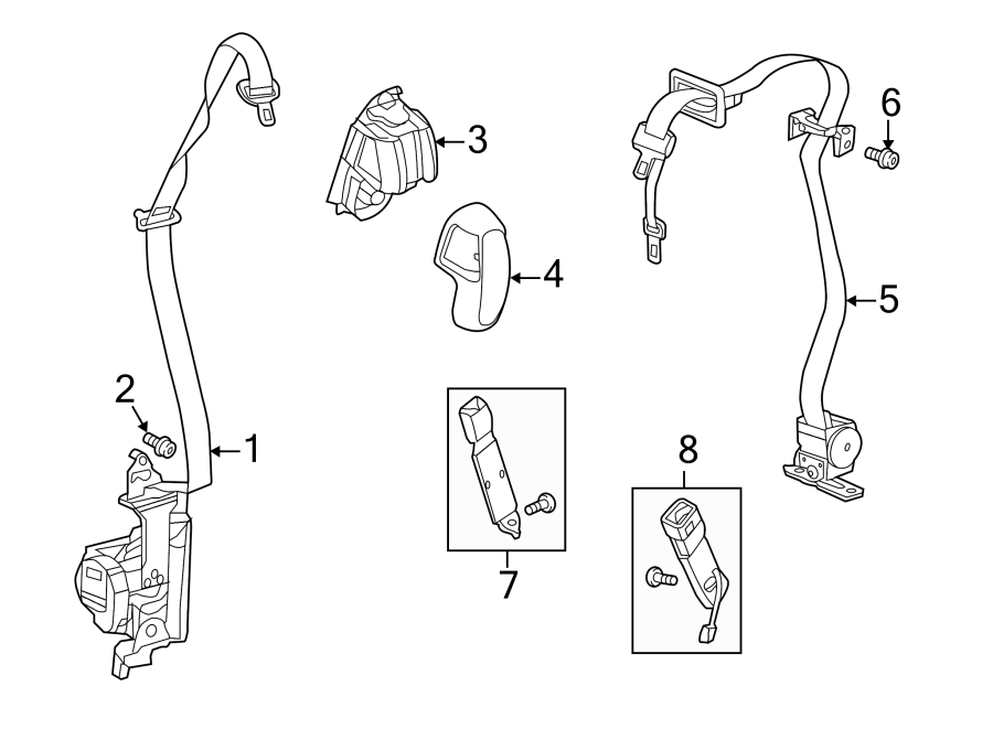 Diagram RESTRAINT SYSTEMS. FRONT SEAT BELTS. for your 2014 Ram 2500 5.7L HEMI V8 M/T 4WD SLT Standard Cab Pickup Fleetside 