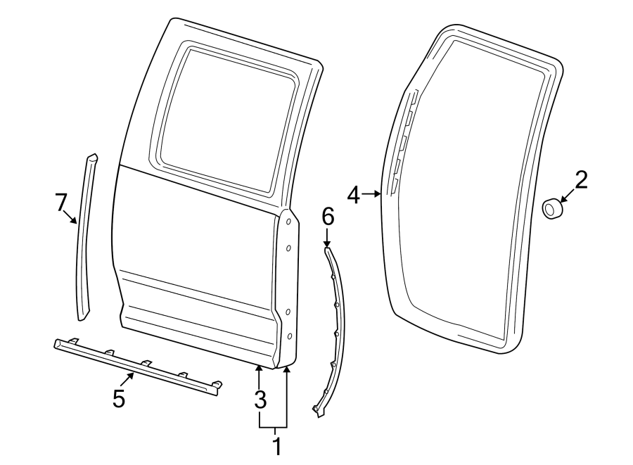 Diagram Rear door. Door & components. for your 2018 Jeep Grand Cherokee 5.7L HEMI V8 A/T AWD Trailhawk Sport Utility 