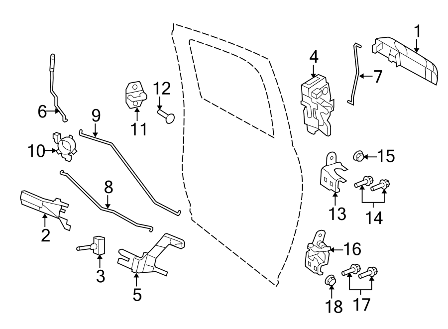 Diagram REAR DOOR. LOCK & HARDWARE. for your 2018 Ram 2500 6.7L 6 cylinder DIESEL A/T 4WD Tradesman Crew Cab Pickup Fleetside 