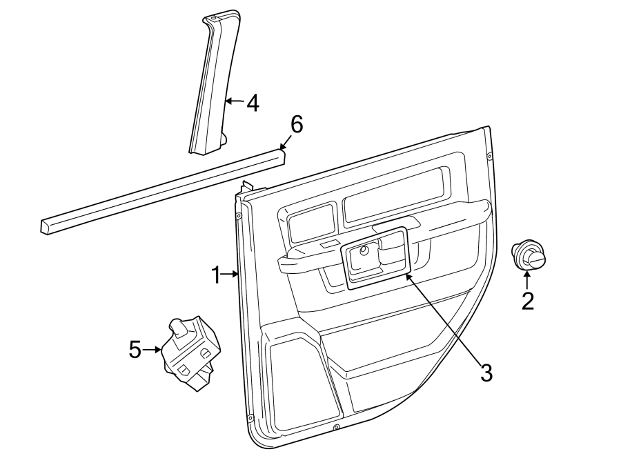 Diagram REAR DOOR. INTERIOR TRIM. for your 2016 Ram 2500 6.7L 6 cylinder DIESEL M/T RWD Tradesman Crew Cab Pickup Fleetside 