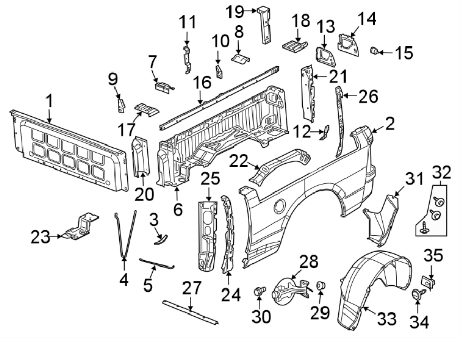 Diagram Pick up box. Front & side panels. for your 1998 Dodge Ram 1500   