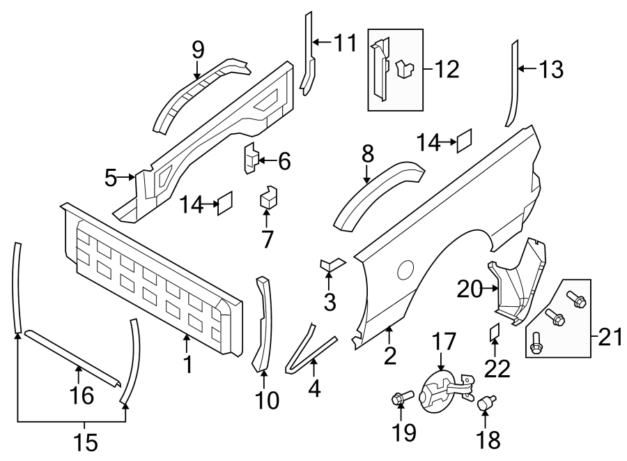 Diagram PICK UP BOX. FRONT & SIDE PANELS. for your 2000 Dodge Ram 1500   