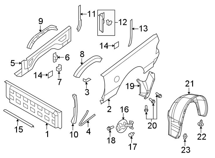 Diagram PICK UP BOX. FRONT & SIDE PANELS. for your Dodge Ram 1500  