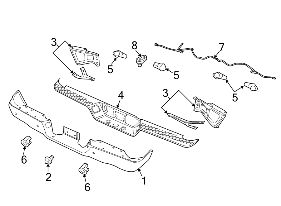 Diagram REAR BUMPER. BUMPER & COMPONENTS. for your 2013 Ram 2500 5.7L HEMI V8 A/T 4WD Big Horn Extended Crew Cab Pickup Fleetside 