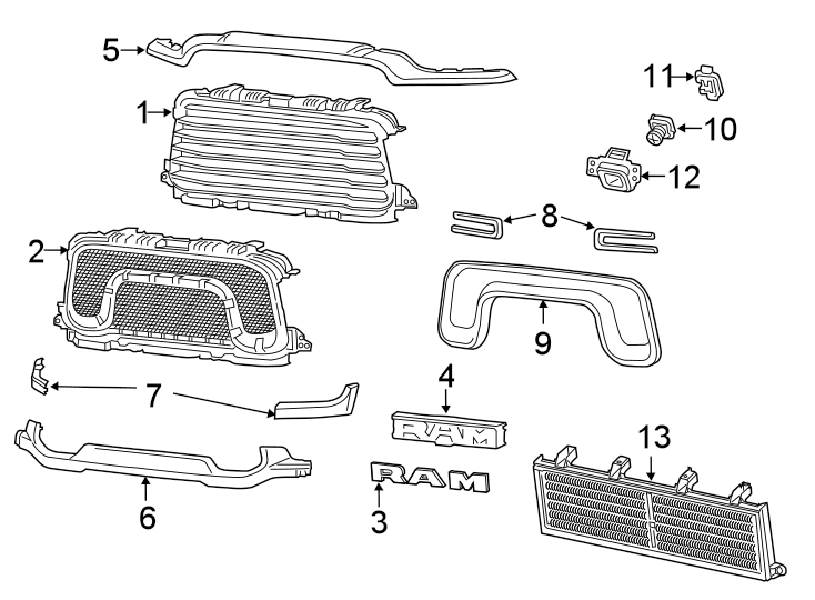 Diagram GRILLE & COMPONENTS. for your Ram 2500  