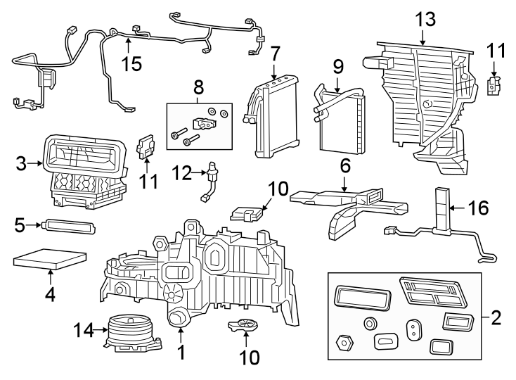 Diagram AIR CONDITIONER & HEATER. EVAPORATOR & HEATER COMPONENTS. for your 2018 Jeep Wrangler JK   