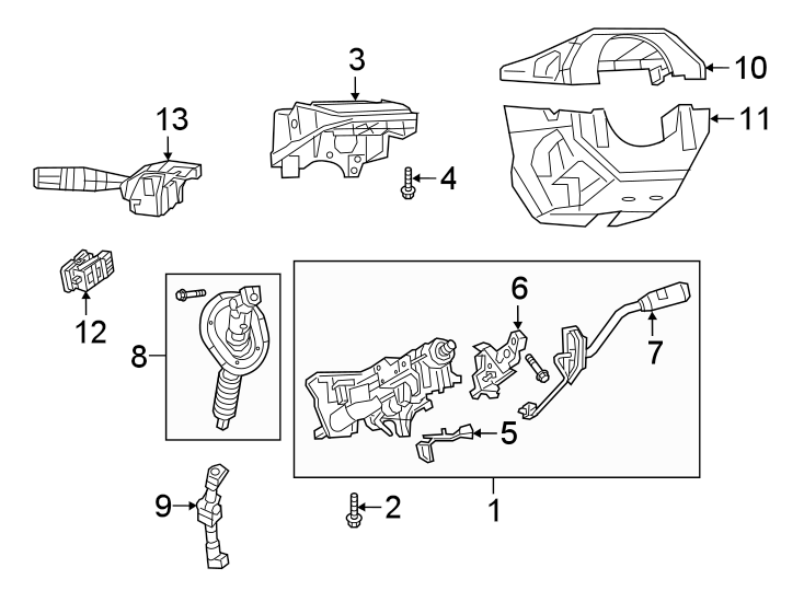 13SHROUD. STEERING COLUMN ASSEMBLY. SWITCHES & LEVERS.https://images.simplepart.com/images/parts/motor/fullsize/TH19465.png