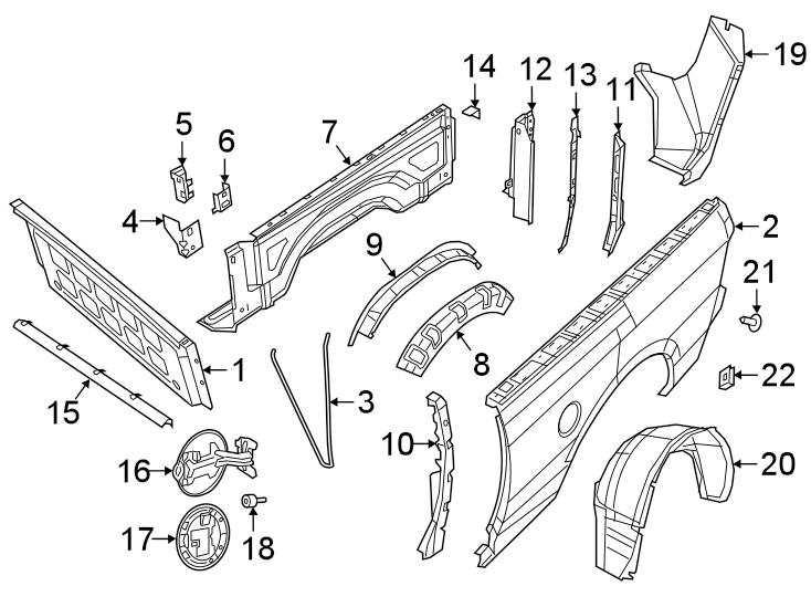 Diagram PICK UP BOX. FRONT & SIDE PANELS. for your 2022 Ram ProMaster 2500   