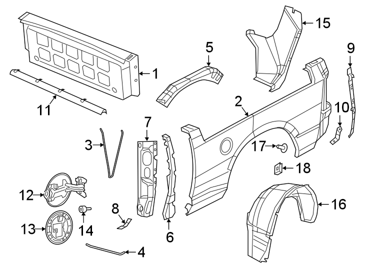 Diagram PICK UP BOX. FRONT & SIDE PANELS. for your 1996 Dodge Ram 1500   