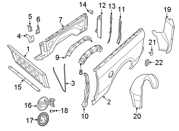 Diagram PICK UP BOX. FRONT & SIDE PANELS. for your Ram 2500  