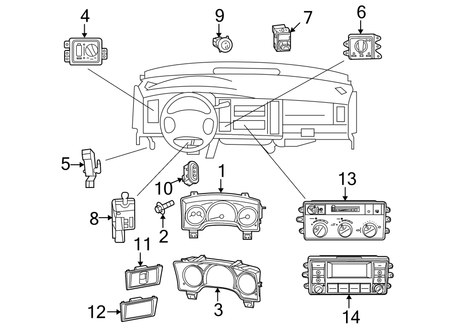 Diagram INSTRUMENT PANEL. CLUSTER & SWITCHES. for your 2011 Chrysler 200   